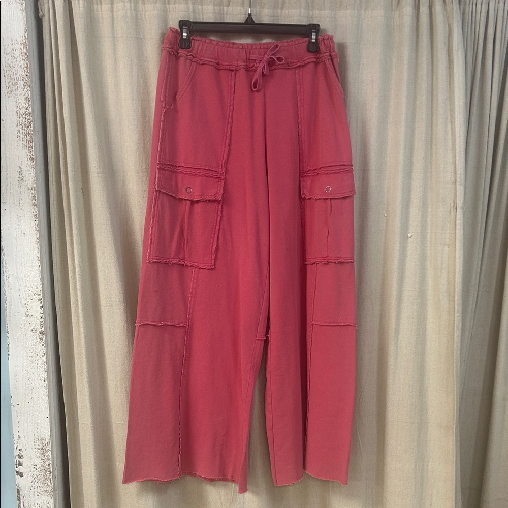 Easel Raspberry Wide Leg Cargo Pants